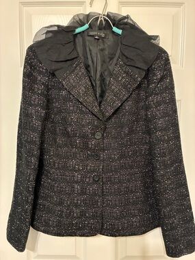 NWOT Anne Klein Black Tweed Blazer with Sheer Decorative Collar